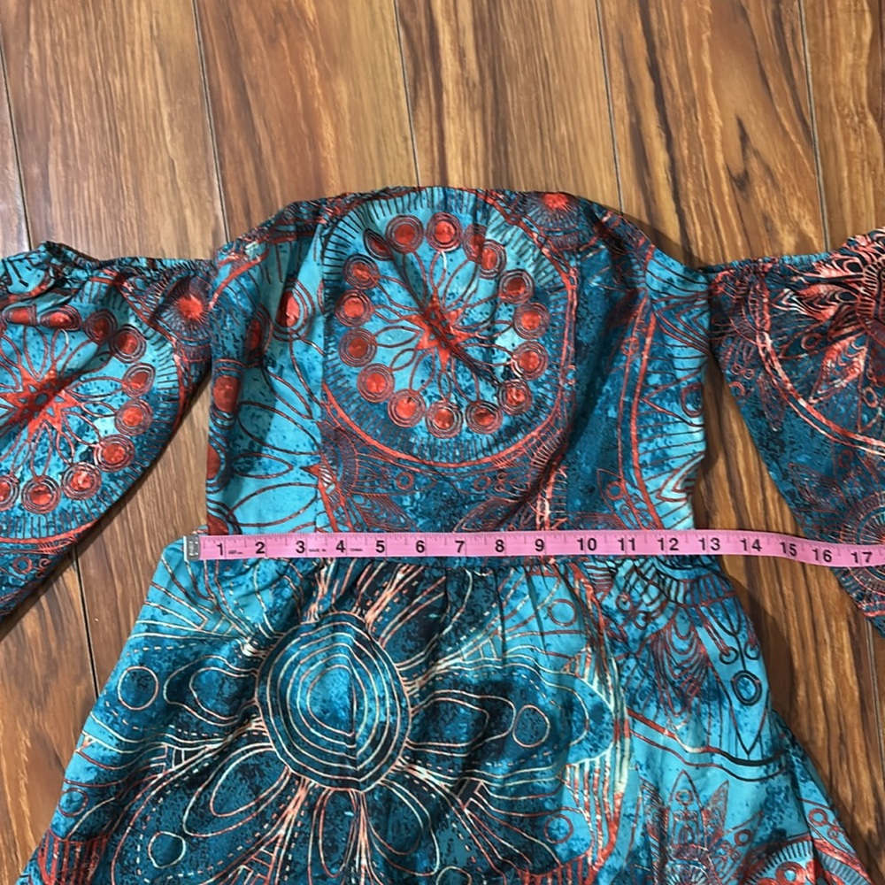 Cupshe teal blue & orange off the shoulder maxi dress, size small, NWT. - Picture 12 of 16